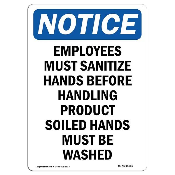 OSHA Notice Sign, Employees Must Sanitize Hands, 10in X 7in Aluminum, 7